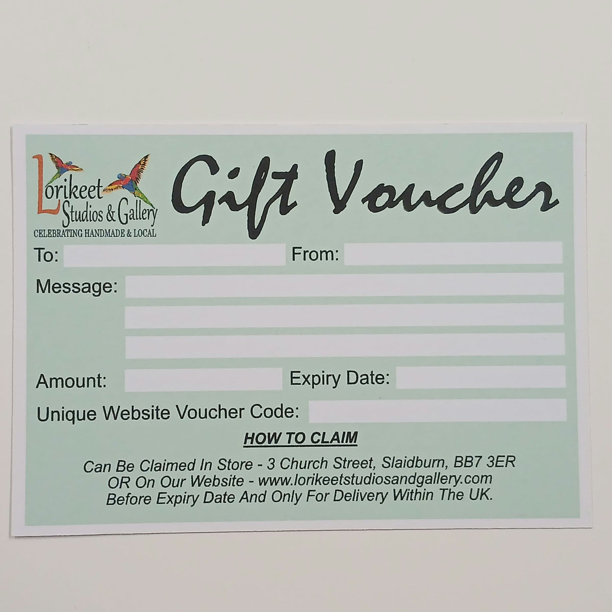Lorikeet Studios and Gallery Gift Voucher