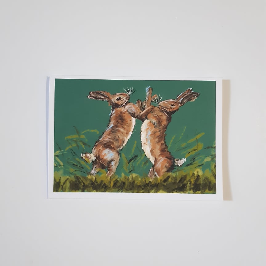 Boxing Hares 5 x 7 Inch Greeting Card
