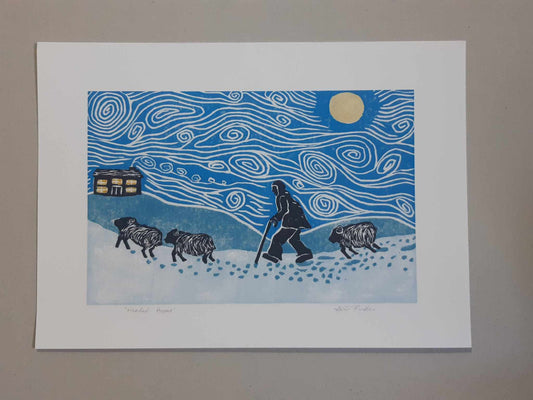 Headed Home Farmer Gathering Sheep Fine Art Print 2 Sizes