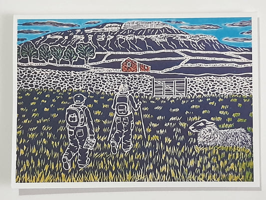 Hiking To Pen-y-ghent In Colour 5 x 7 Inch Greeting Card